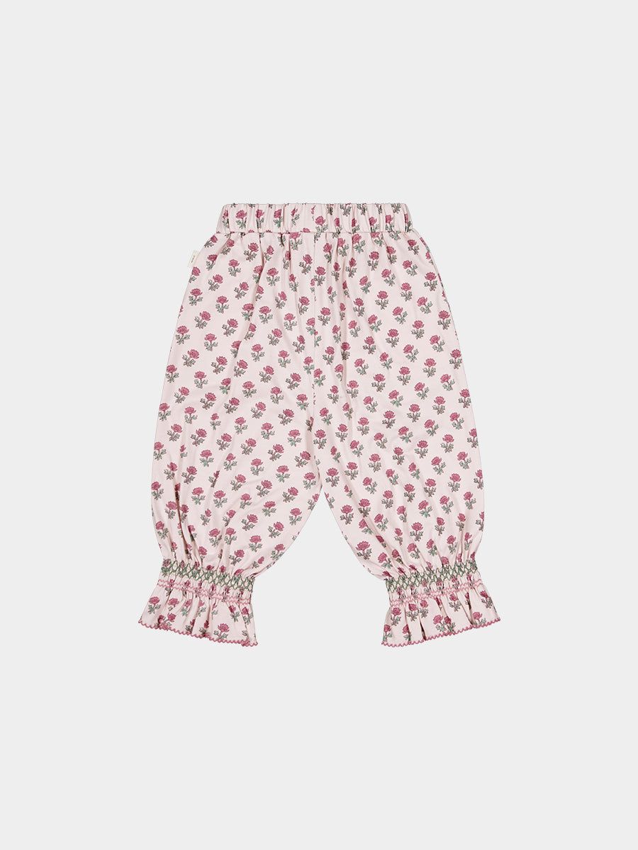 Bruges Smocked Trousers, Block Print Peony, Butterscotch – view 8