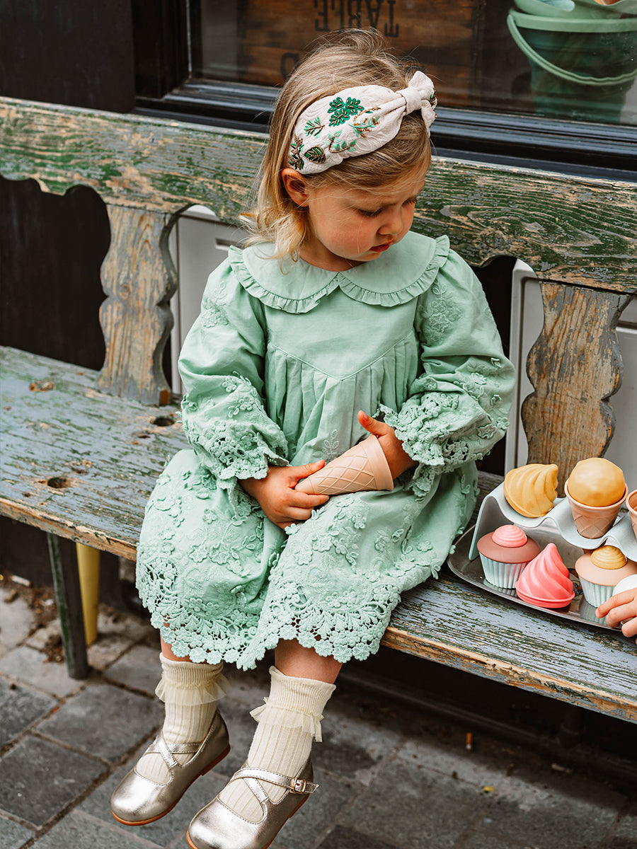 Lucerne Broderie Anglaise Dress, Pea Green – view 2