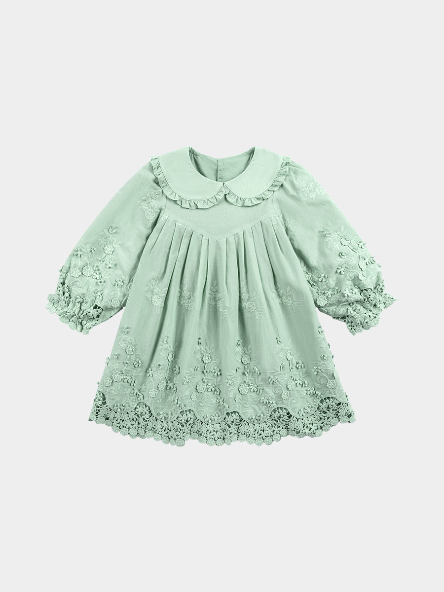 Lucerne Broderie Anglaise Dress, Pea Green – view 3